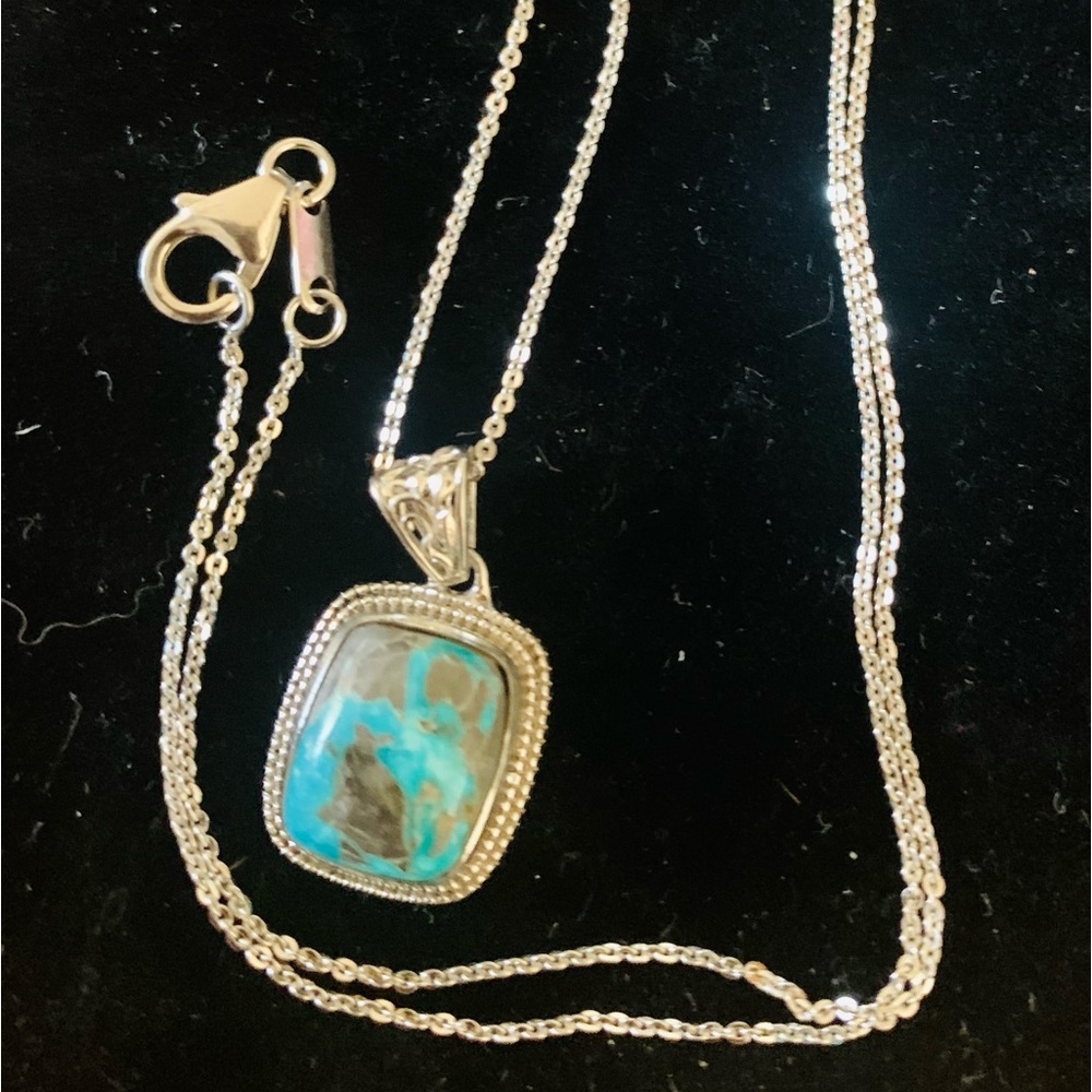 Sierra Nevada Turquoise Solitaire Pendant Necklace 20 Inches in Sterling